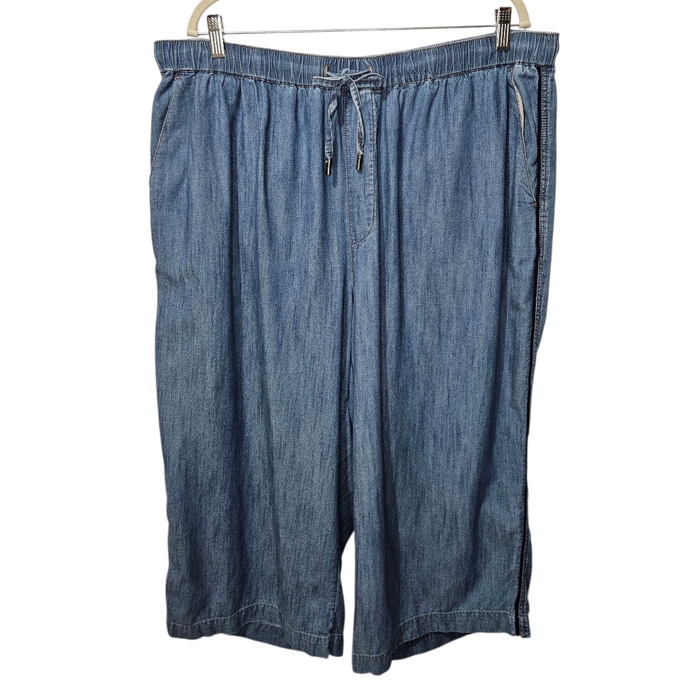 WILDFANG Essential Loose Leg Tencel Blend Culotte Wide Leg Pants Chambray 1X - Picture 3 of 15